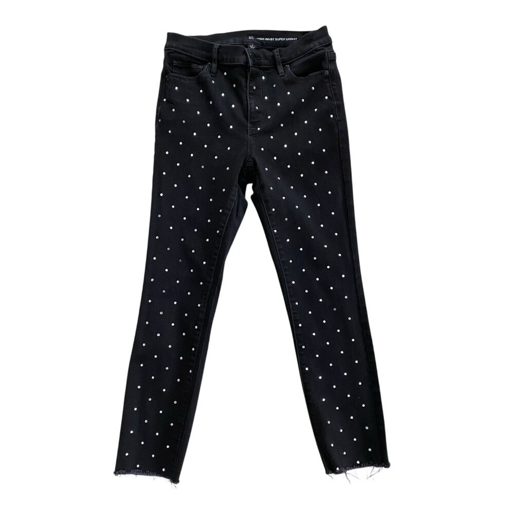 New York & Company Womens High-Waist Super Skinny Embellished Faded Black Jeans‎